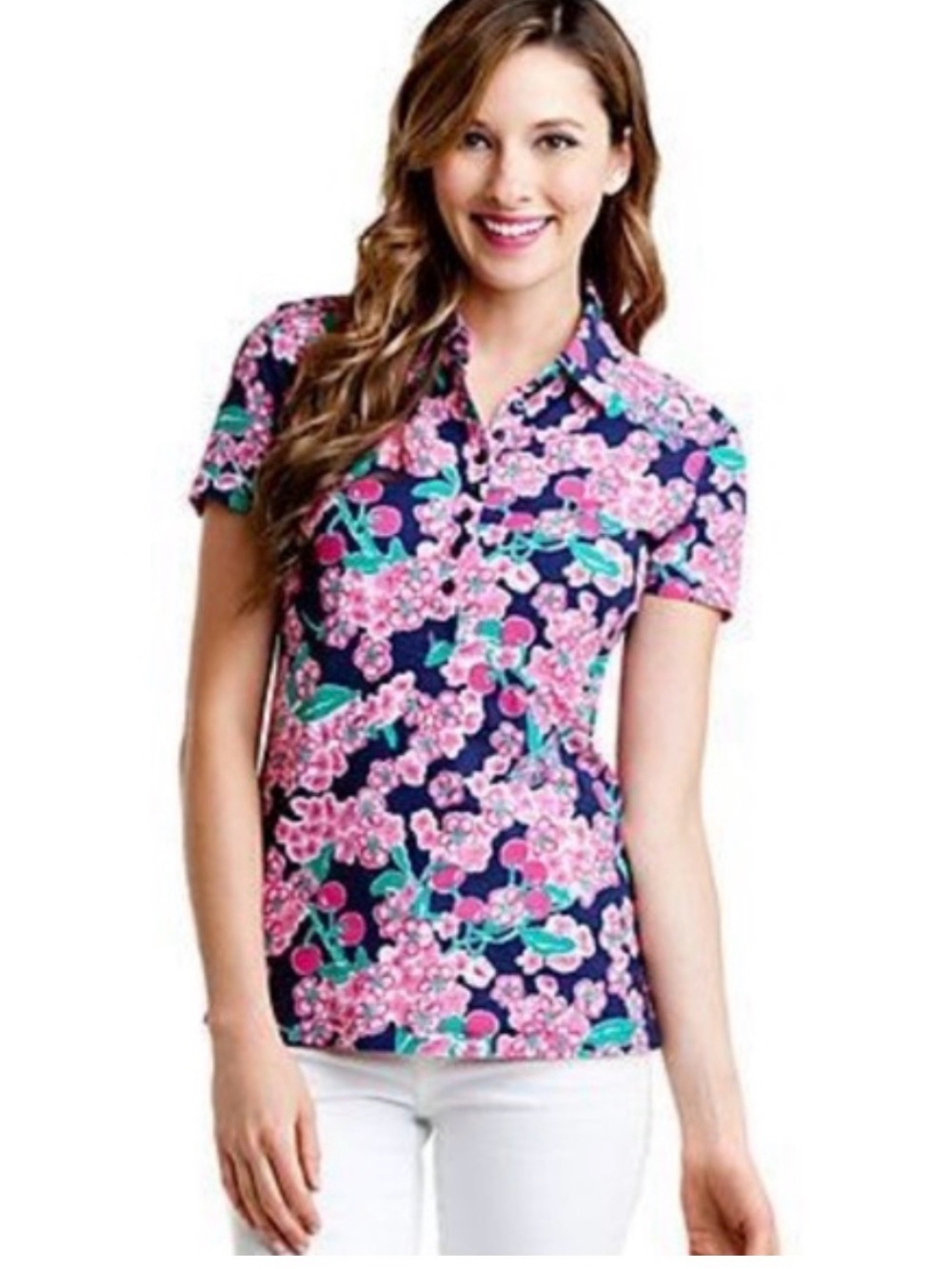 Lilly Pulitzer Trophy polo printed cherry picker print top size large NWOT